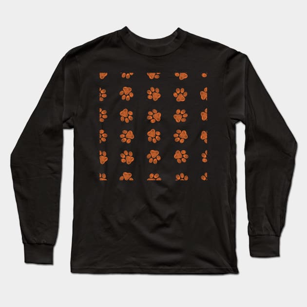 Happy Halloween design doodle orange paw print Long Sleeve T-Shirt by GULSENGUNEL